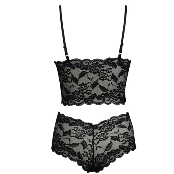 Cami Bra Boy Short Set Black Lingerie 2-Piece Bralette - Picture 2 of 4
